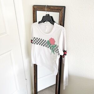 Ocasion rose checkered print long sleeve crop top